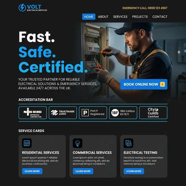 Volt Electrical Services electrician website design in Leeds by LS8 Digital
